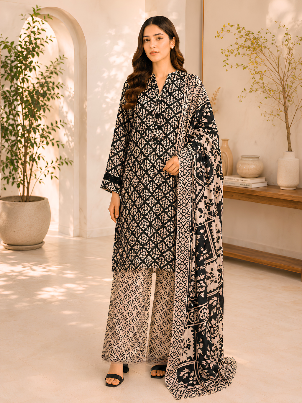 Noir Blossom 3 Piece Printed Lawn Suit | Maan by Manahil