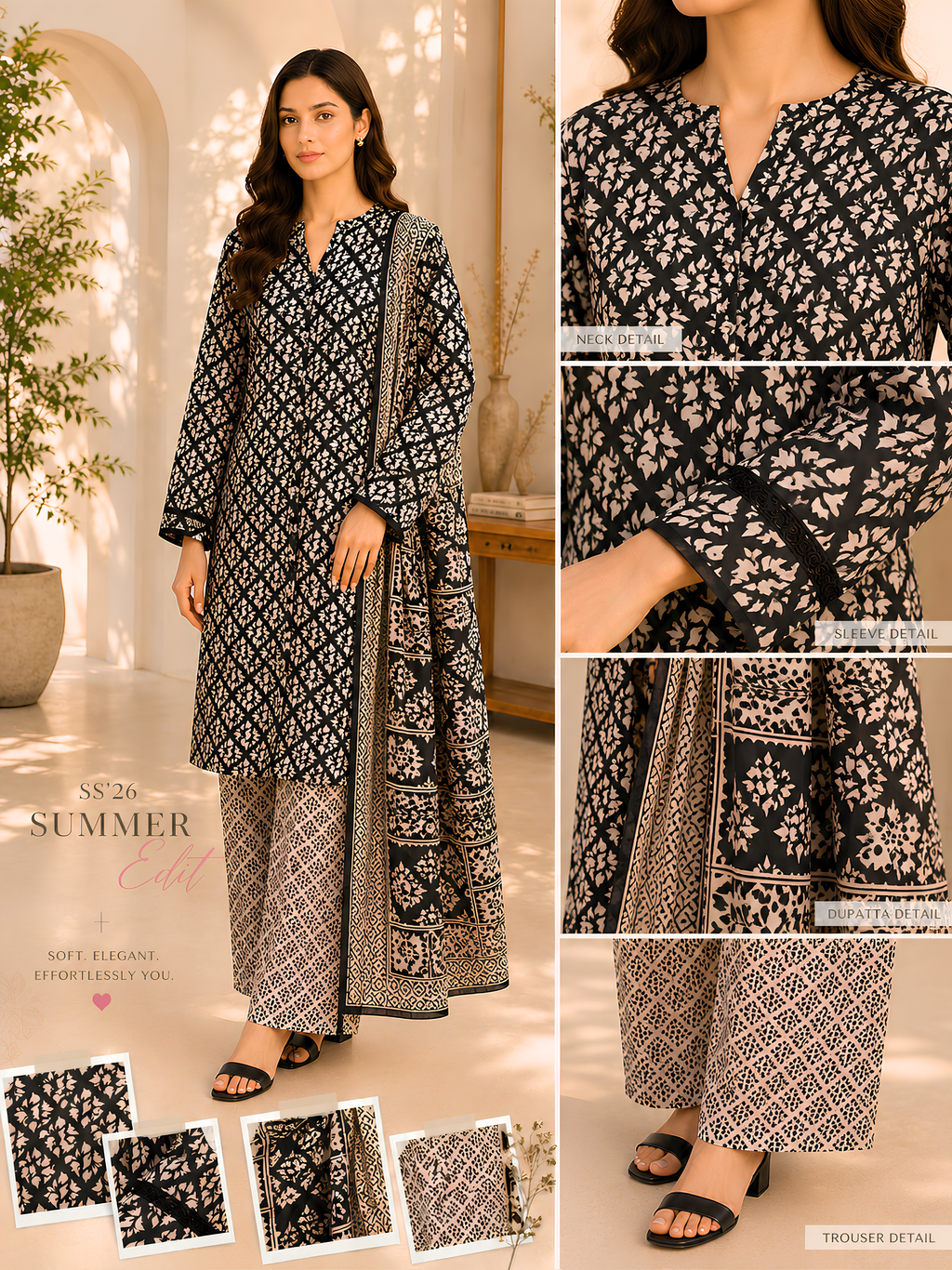 Noir Blossom 3 Piece Printed Lawn Suit | Maan by Manahil