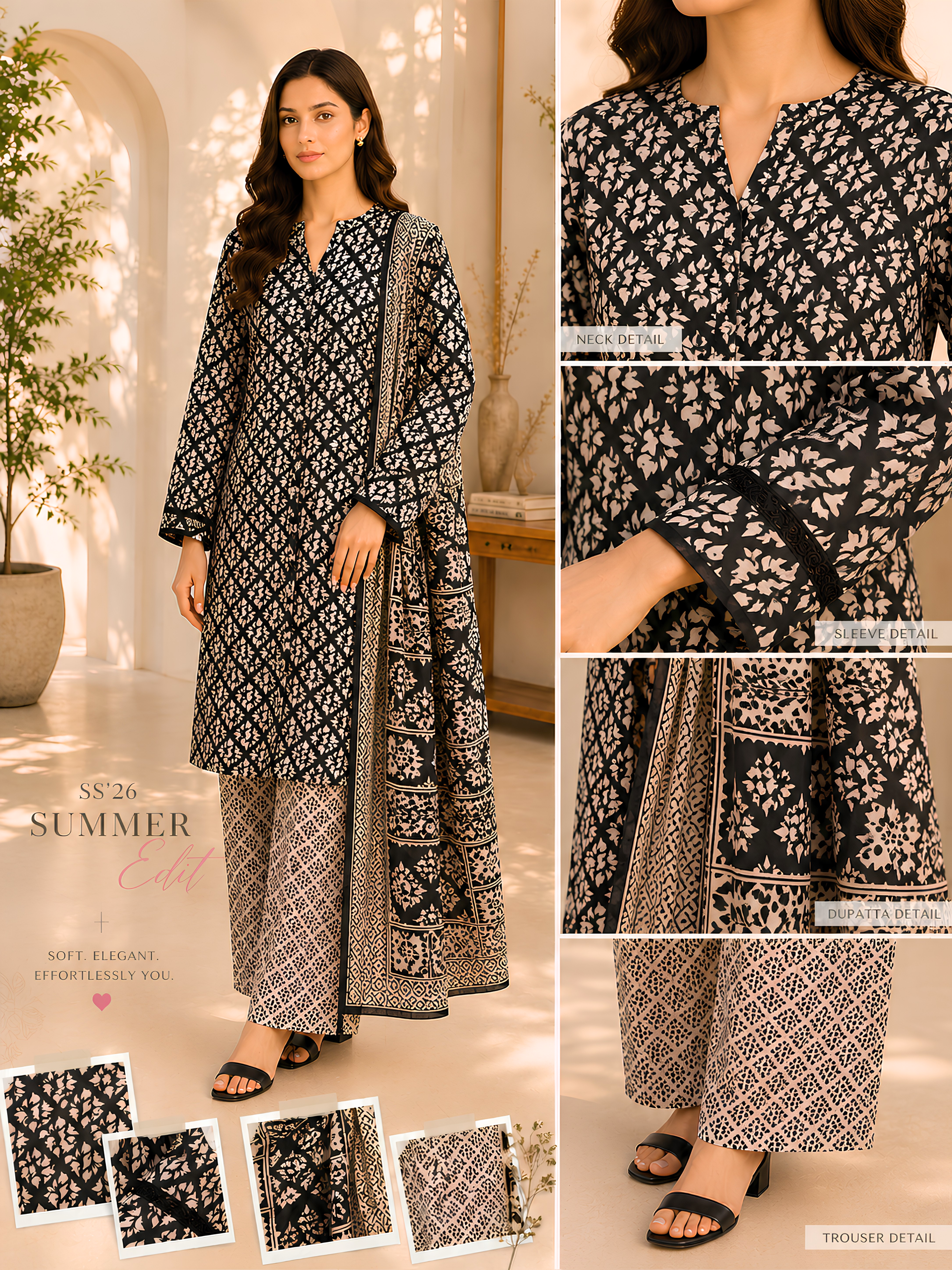 Noir Blossom 3 Piece Printed Lawn Suit | Maan by Manahil