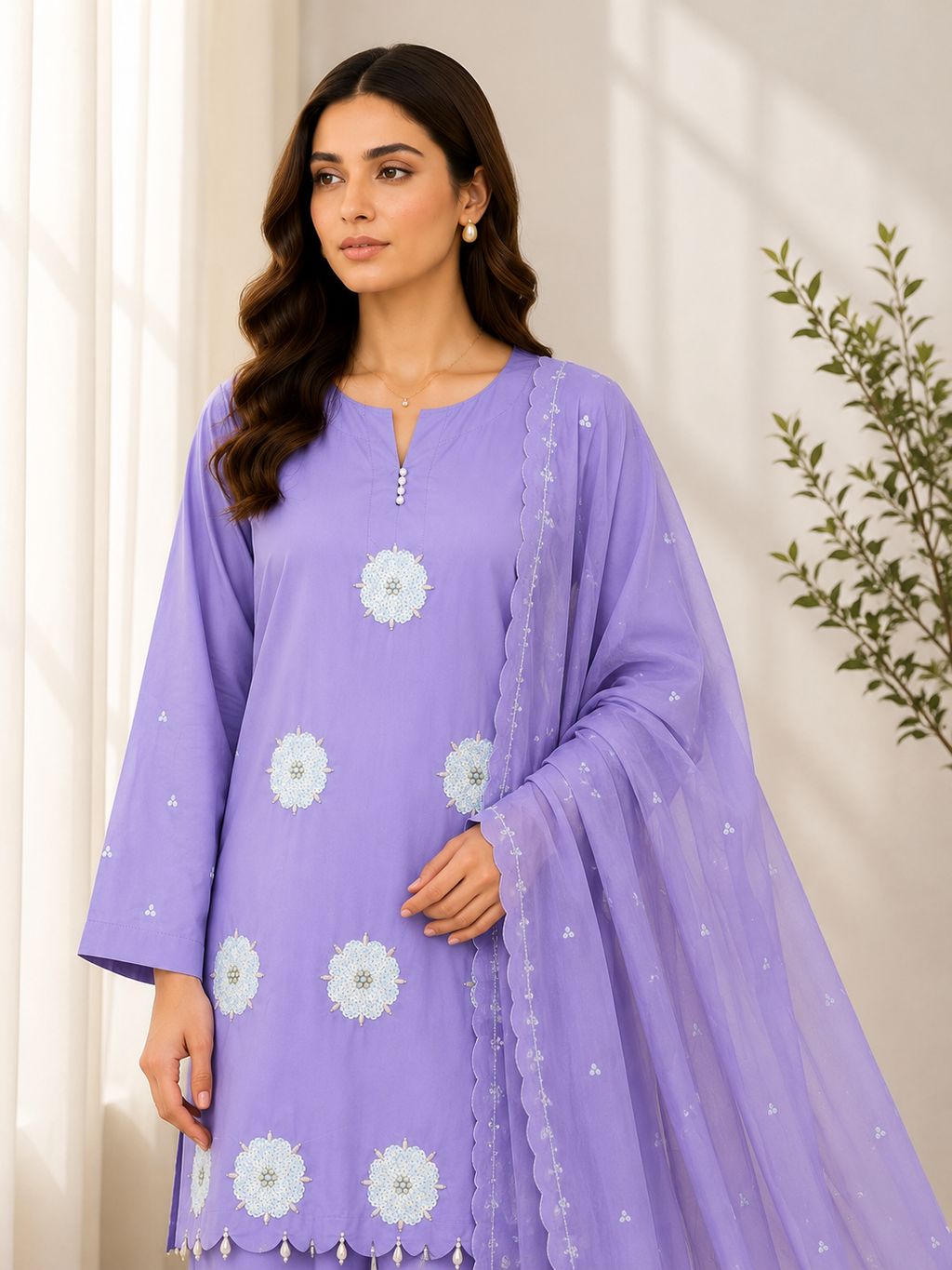 Lilac Embroidered 3 Piece Lawn Suit | Maan by Manahil