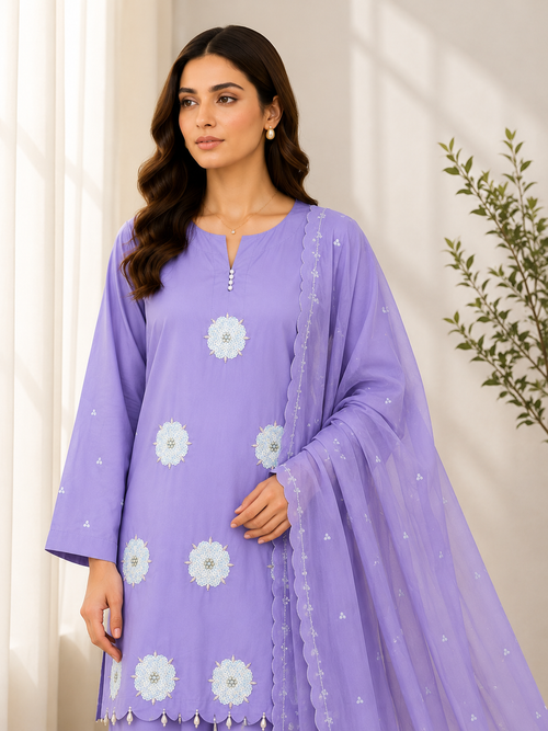 Lilac Embroidered 3 Piece Lawn Suit | Maan by Manahil