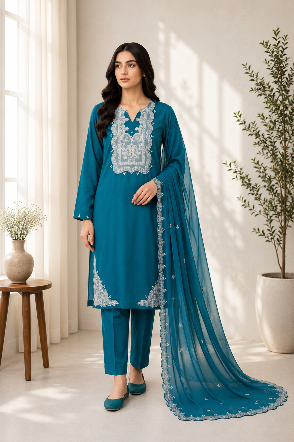 Teal Embroidered 3 Piece Lawn Suit | Maan by Manahil