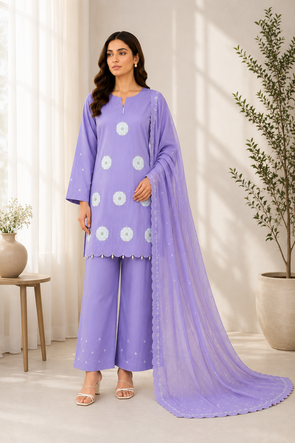 Lilac Embroidered 3 Piece Lawn Suit | Maan by Manahil