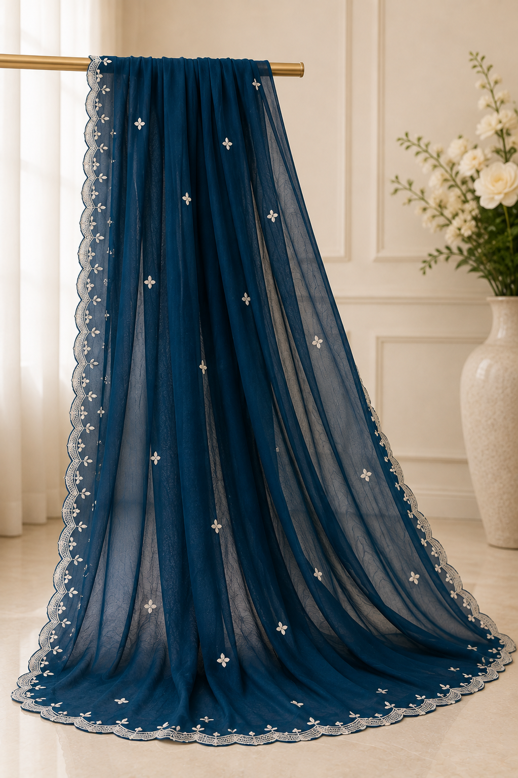 Navy Blue Embroidered 3 Piece Lawn Suit | Maan by Manahil