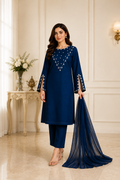 Navy Blue Embroidered 3 Piece Lawn Suit | Maan by Manahil