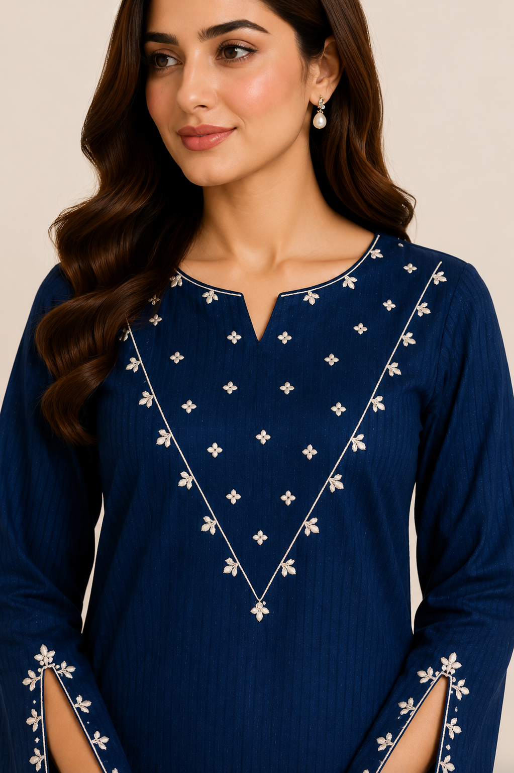 Navy Blue Embroidered 3 Piece Lawn Suit | Maan by Manahil
