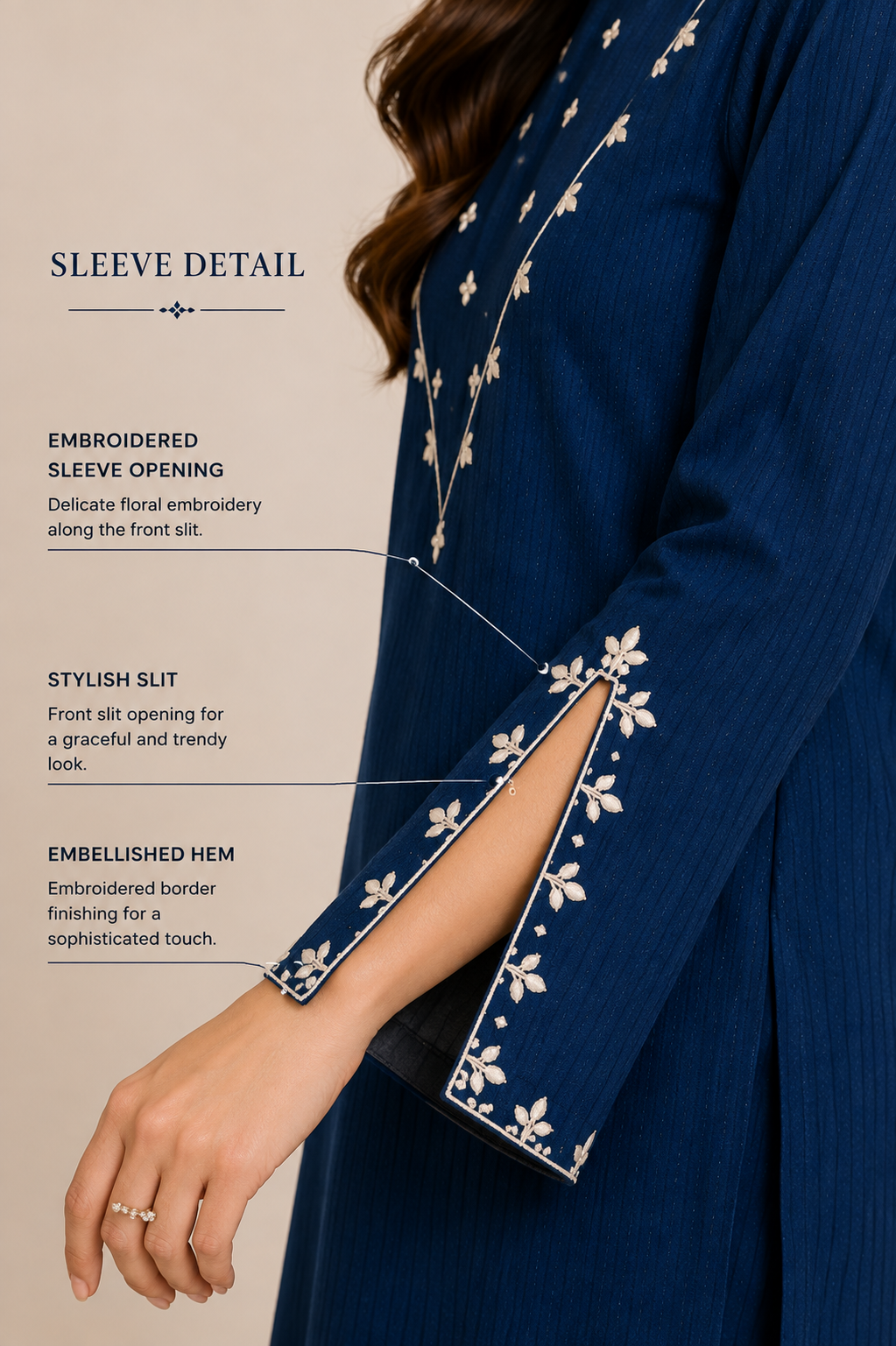 Navy Blue Embroidered 3 Piece Lawn Suit | Maan by Manahil